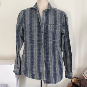 Casual Blue and Gray Striped Men's Shirt (small)